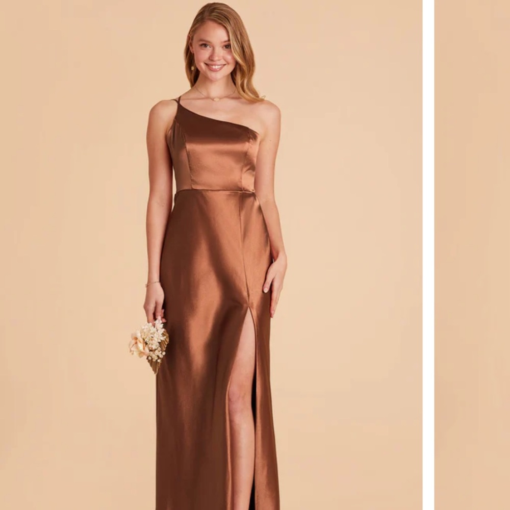 Kenzie Birdy Grey bridesmaid rust color dress one shoulder
